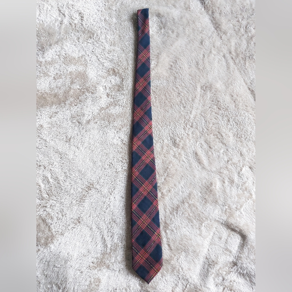 Vtg Pendleton Men's USA Blue Red Tartan Plaid Wool Neck Tie | 61in
